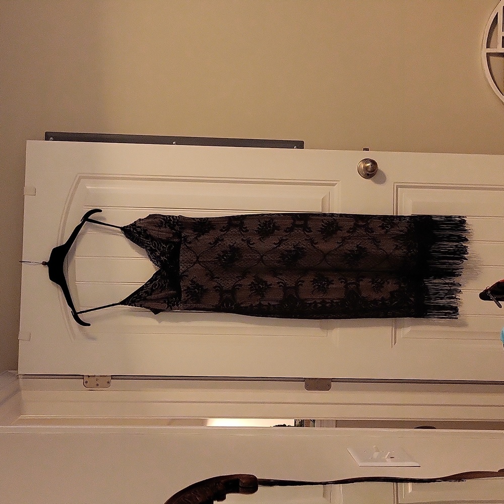 Nicole Miller, Slip Dress, Black Lace (Over Nude), Size Small